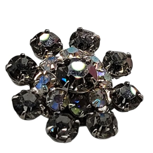 Smokey Gray & Aurora Borealis Snowflake Star Brooch Vintage Silver Tone Sparkle - Picture 4 of 8